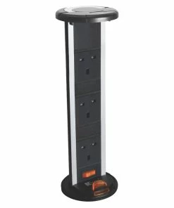 Kengo Pop Up Vertical 13A Mains Triple Socket Power Dock Black