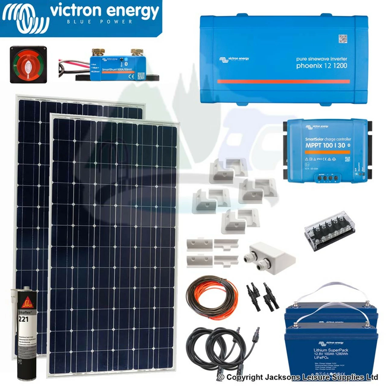 Victron Energy Victron Solar Kit 350W Solar Panels With LiFePO4 Batteries, Pure Sinewave Inverter, Charger And Fittings Kit-12 3 Victron Energy Victron Solar Kit 350W Solar Panels With LiFePO4 Batteries, Pure Sinewave Inverter, Charger And Fittings Kit-12